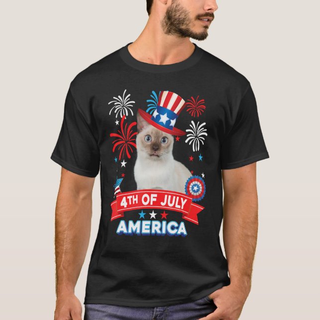 Camiseta 4th Of July Patriotic Day Tonkinese Cat Independen (Frente)
