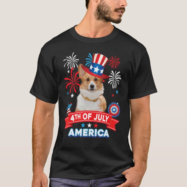 Camiseta 4th Of July Patriotic Day Welsh Corgi Dog Independ (Frente)