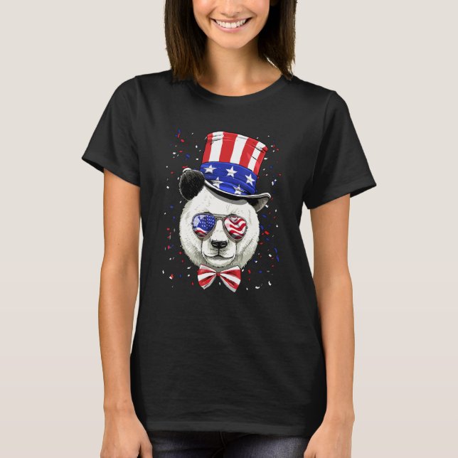 Camiseta 4th of July Patriotic Giant Panda Merica USA Flag  (Frente)