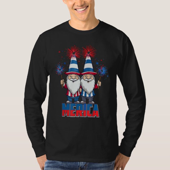 Camiseta 4th of July Patriotic Gnomes for Dwarf  Men Women (Frente)