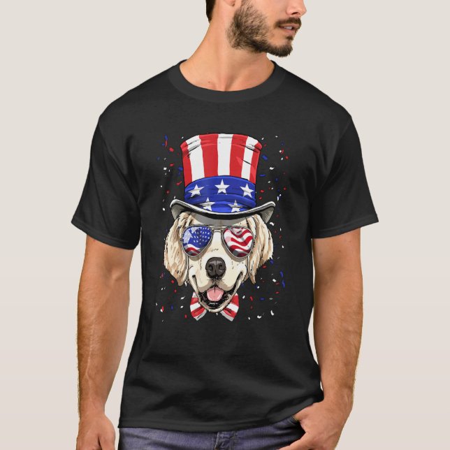Camiseta 4th of July Patriotic Golden Retriever USA America (Frente)