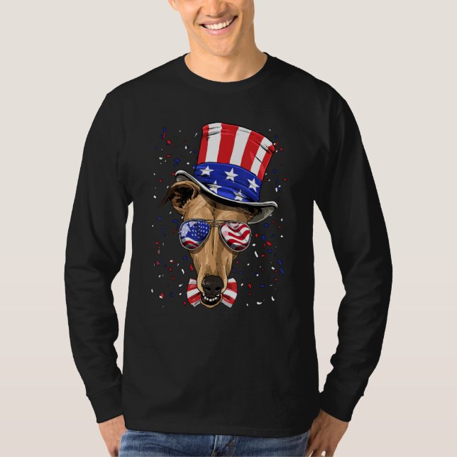 Camiseta 4th of July Patriotic Greyhound USA American Flag  (Frente)