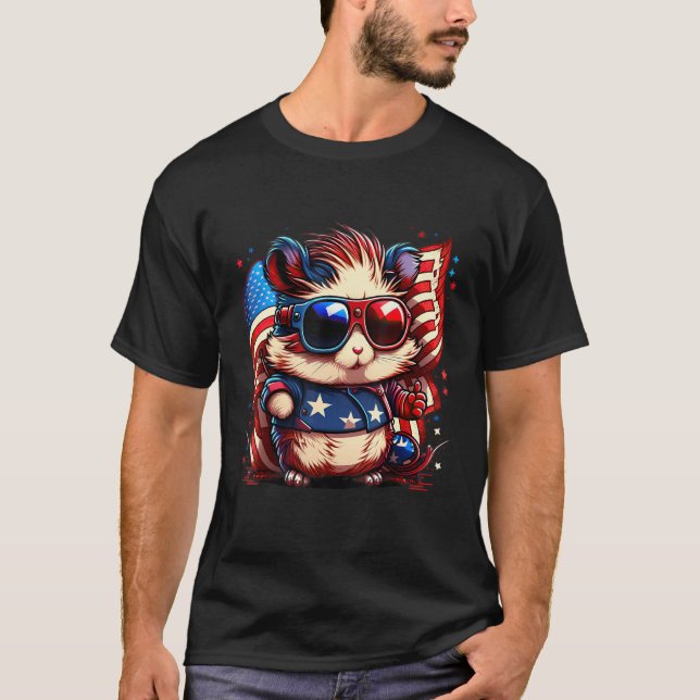 Camiseta 4th of July Patriotic Hamster US Flag (Frente)
