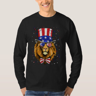Camiseta 4th of July Patriotic Lion USA Flag Independence L