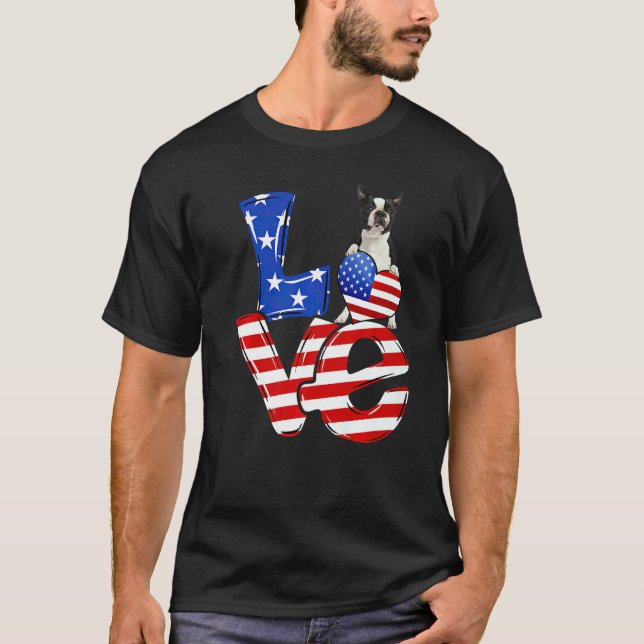Camiseta 4th Of July Patriotic Love Boston Terrier American (Frente)