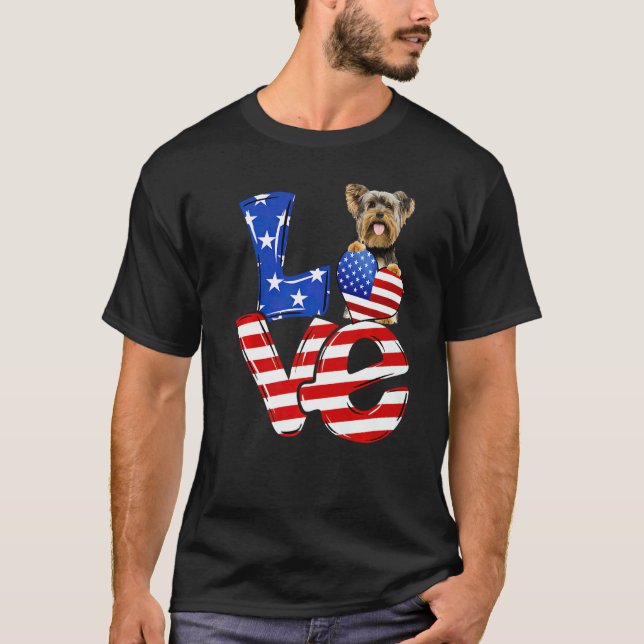 Camiseta 4th Of July Patriotic Love Yorkshire Terrier Ameri (Frente)