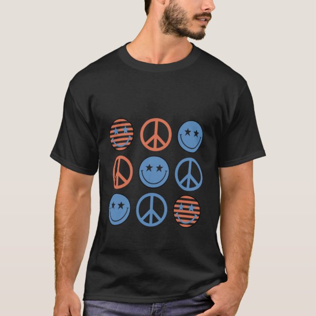 Camiseta 4th Of July Peace Sign Happy Face Patriotic (Frente)