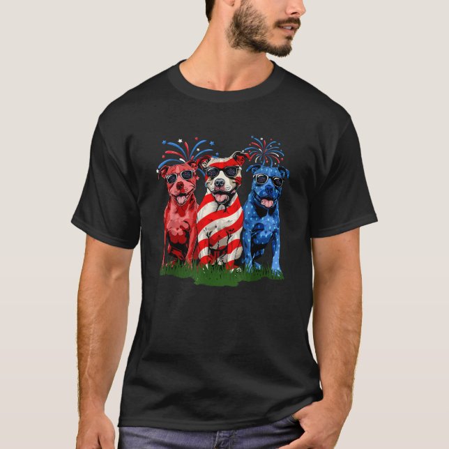 Camiseta 4th Of July Pitbull Patriotic American Flag Red Wh (Frente)