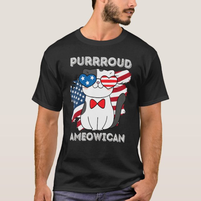 Camiseta 4th Of July Proud Patriotic Cat Usa Flag (Frente)