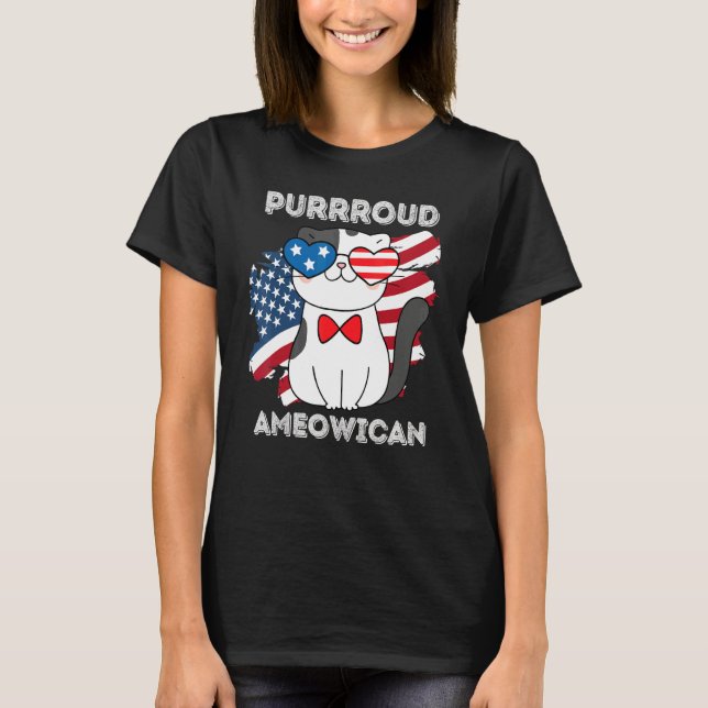 Camiseta 4th Of July Proud Patriotic Cat Usa Flag (Frente)