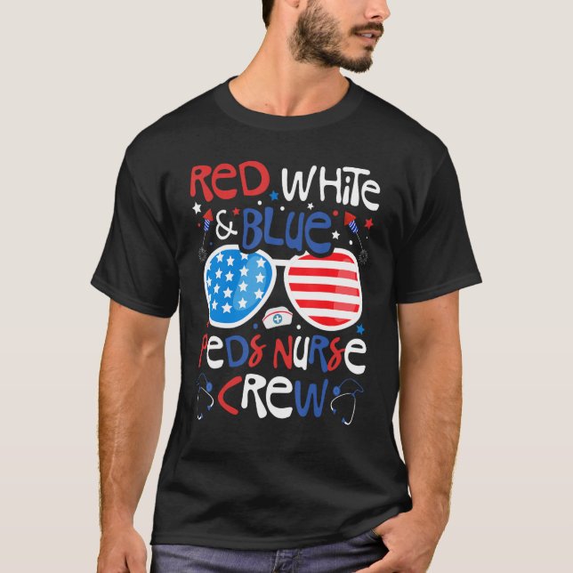 Camiseta 4th of July Red White & Blue PEDS Nurse Crew Patri (Frente)