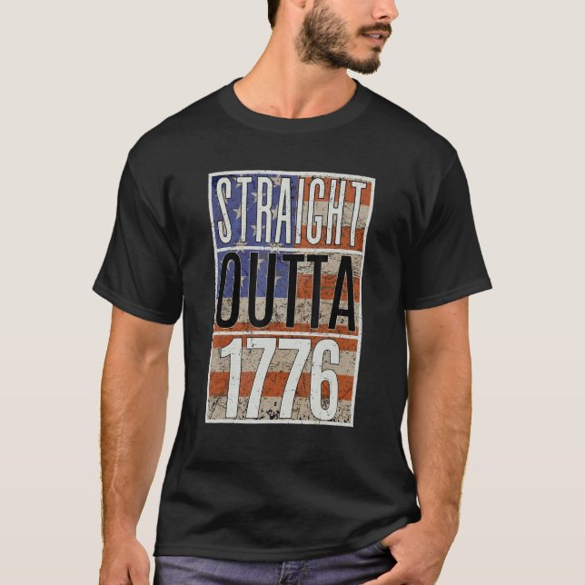 Camiseta 4th of July Straight Outta 1776 US Flag  America (Frente)
