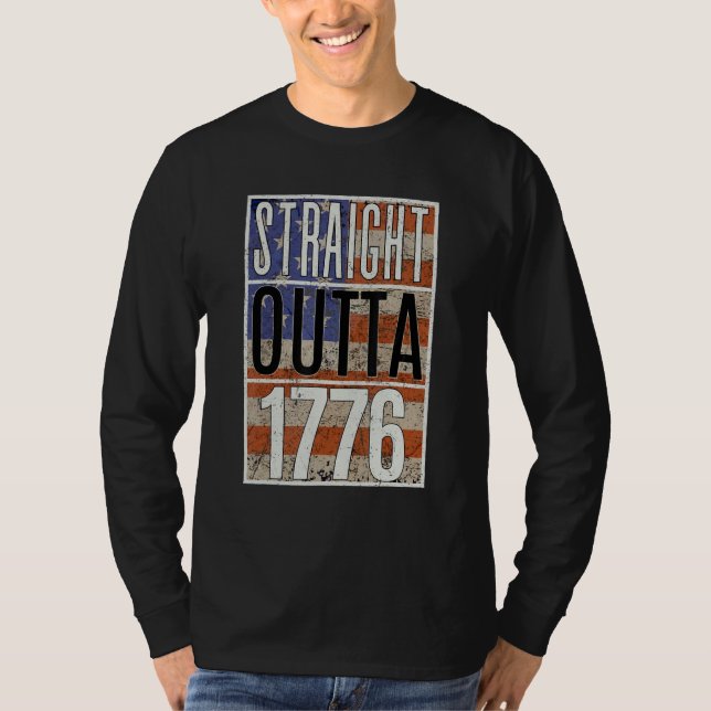Camiseta 4th of July Straight Outta 1776 US Flag  America (Frente)