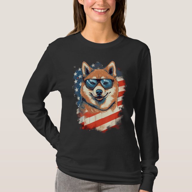 Camiseta 4th Of July US Flag Akita Dog 2 (Frente)