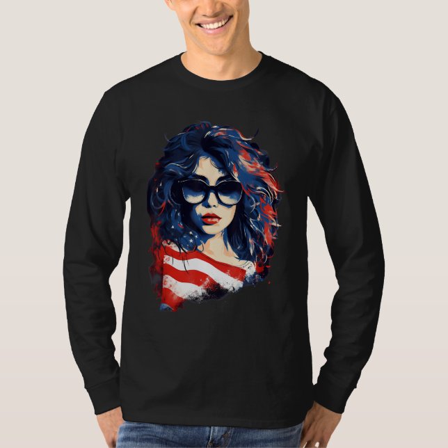 Camiseta 4th Of July US Flag American Girl (Frente)