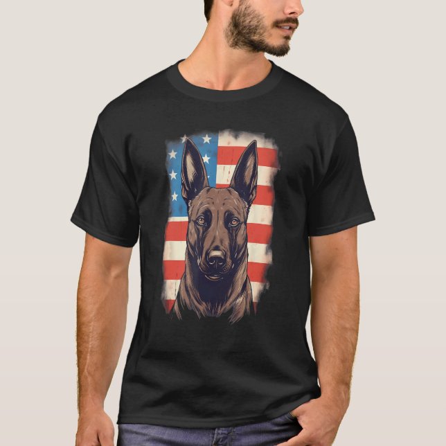 Camiseta 4th Of July US Flag Belgian Malinois Dog (Frente)
