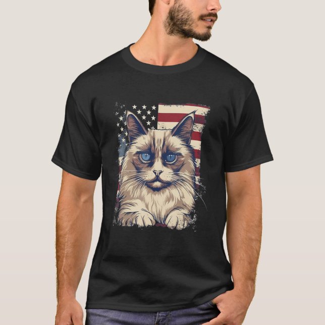 Camiseta 4th Of July US Flag Birman Cat (Frente)