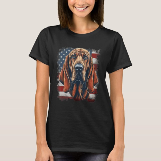 Camiseta 4th Of July US Flag Bloodhound Dog (Frente)