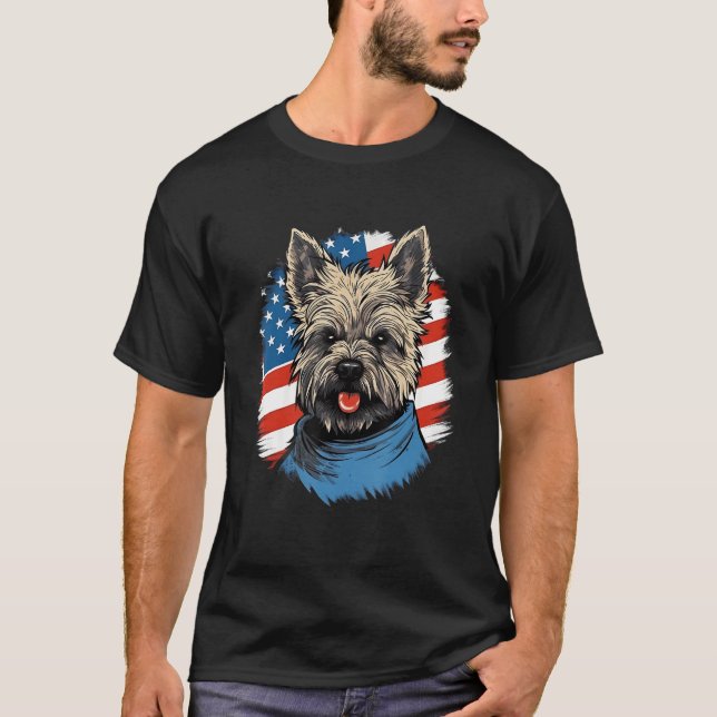 Camiseta 4th Of July US Flag Cairn Terrier Dog (Frente)