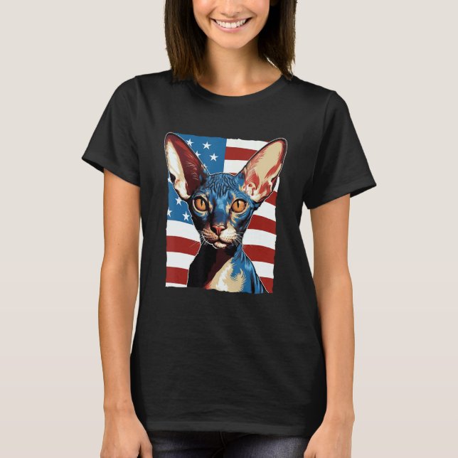 Camiseta 4th Of July US Flag Cornish Rex Cat 1 (Frente)
