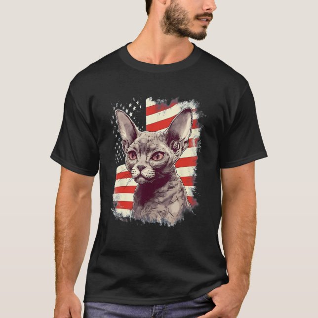 Camiseta 4th Of July US Flag Devon Rex Cat (Frente)