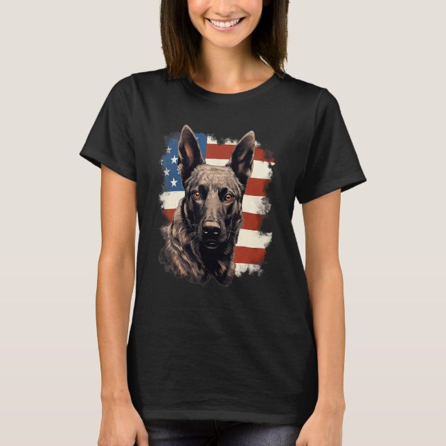 Camiseta 4th Of July US Flag Dutch Shepherd Dog 1 (Frente)