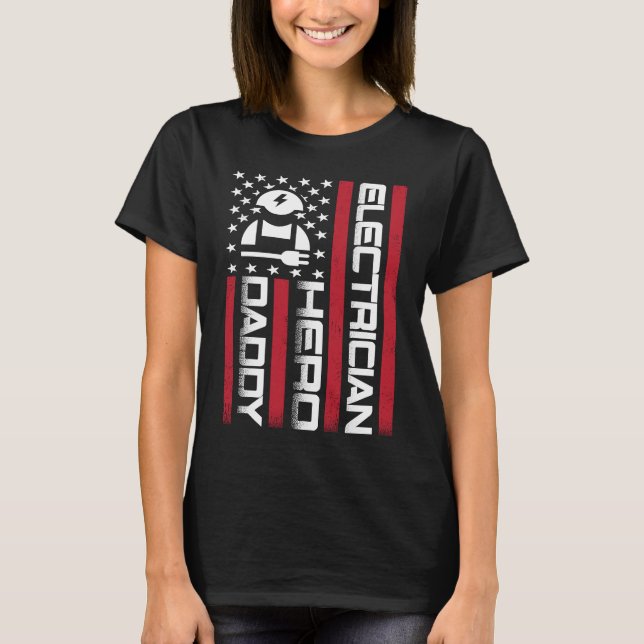 Camiseta 4th of July US Flag Electrician Dad Father's Day (Frente)