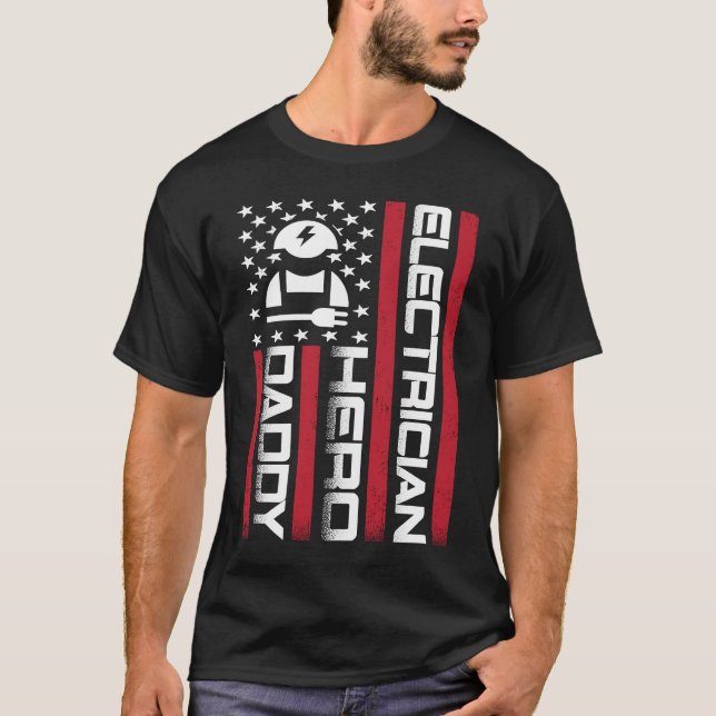 Camiseta 4th of July US Flag Electrician Dad Father's Day (Frente)