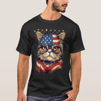 Camiseta 4th Of July US Flag Exotic Shorthair Cat