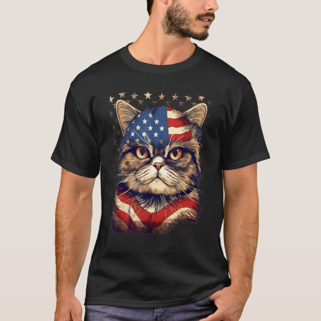 Camiseta 4th Of July US Flag Exotic Shorthair Cat (Frente)