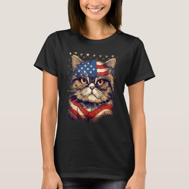Camiseta 4th Of July US Flag Exotic Shorthair Cat (Frente)