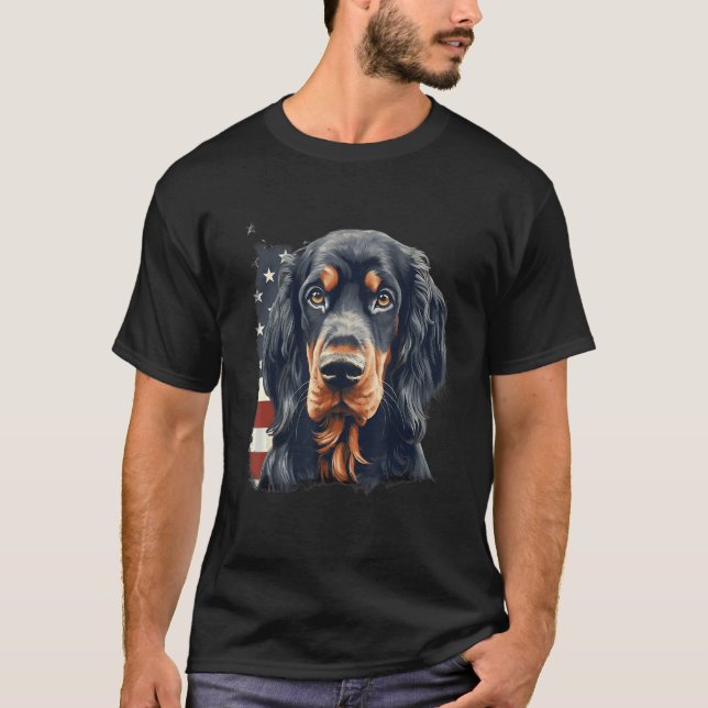 Camiseta 4th Of July US Flag Gordon Setter Dog 2 (Frente)