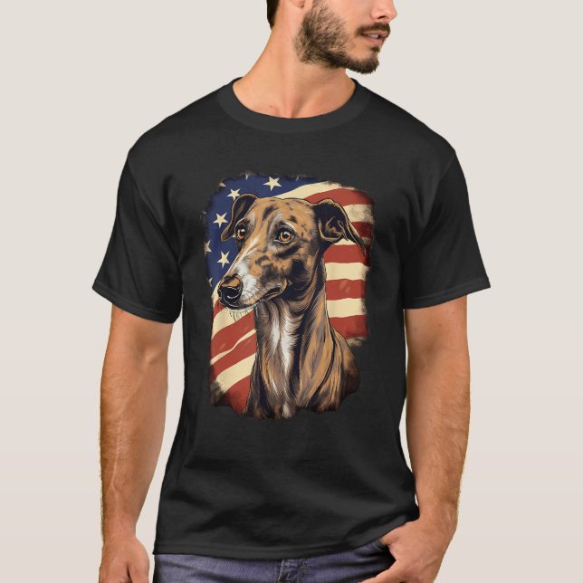 Camiseta 4th Of July US Flag Greyhound Dog 2 (Frente)