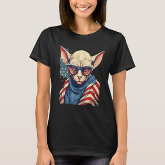 Camiseta 4th Of July US Flag Hairless Sphinx Cat 1