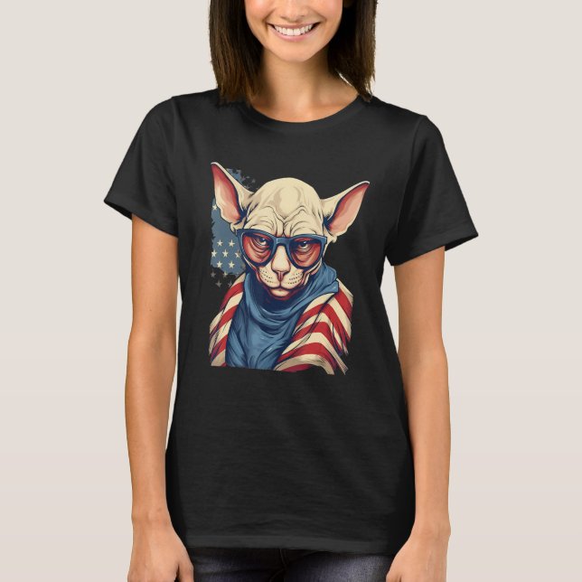 Camiseta 4th Of July US Flag Hairless Sphinx Cat 1 (Frente)