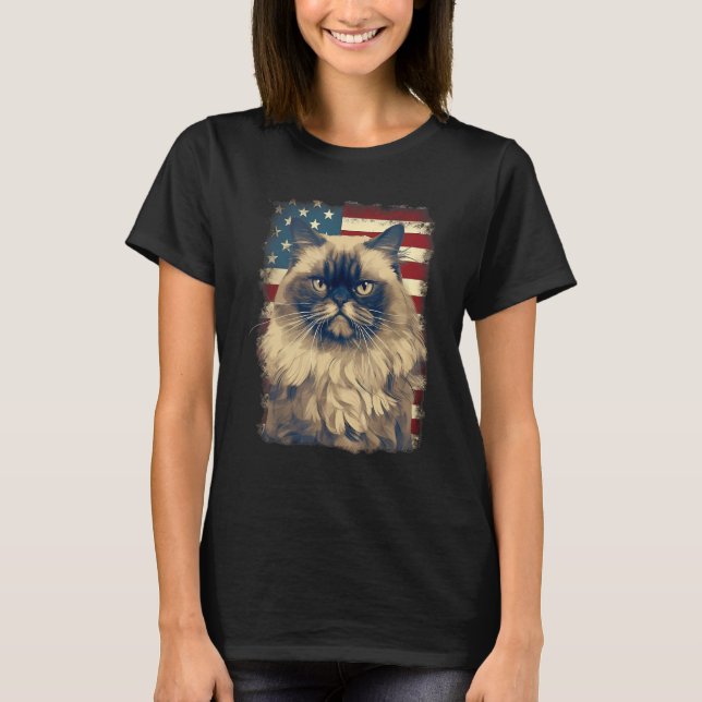 Camiseta 4th Of July US Flag Himalayan Cat (Frente)