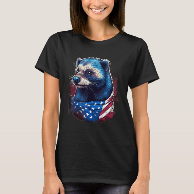 Camiseta 4th Of July US Flag Honey Badger (Frente)