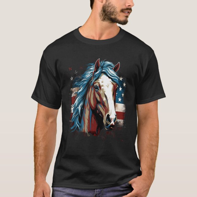 Camiseta 4th Of July US Flag Horse 2 (Frente)