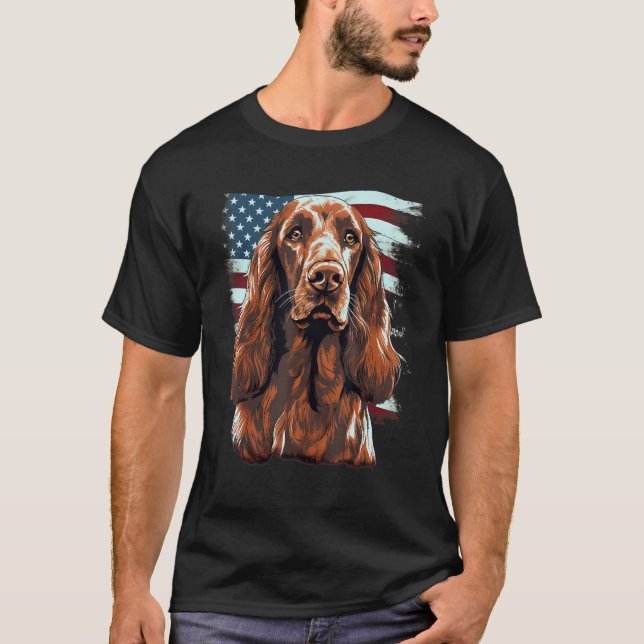 Camiseta 4th Of July US Flag Irish Setter Dog 1 (Frente)
