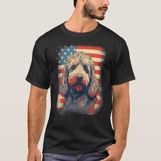 Camiseta 4th Of July US Flag Labradoodle Dog (Frente)