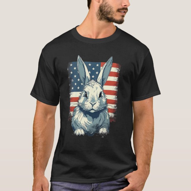 Camiseta 4th Of July US Flag Lionhead Rabbit (Frente)