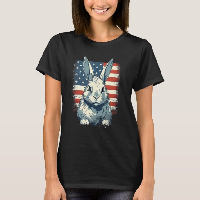 Camiseta 4th Of July US Flag Lionhead Rabbit (Frente)