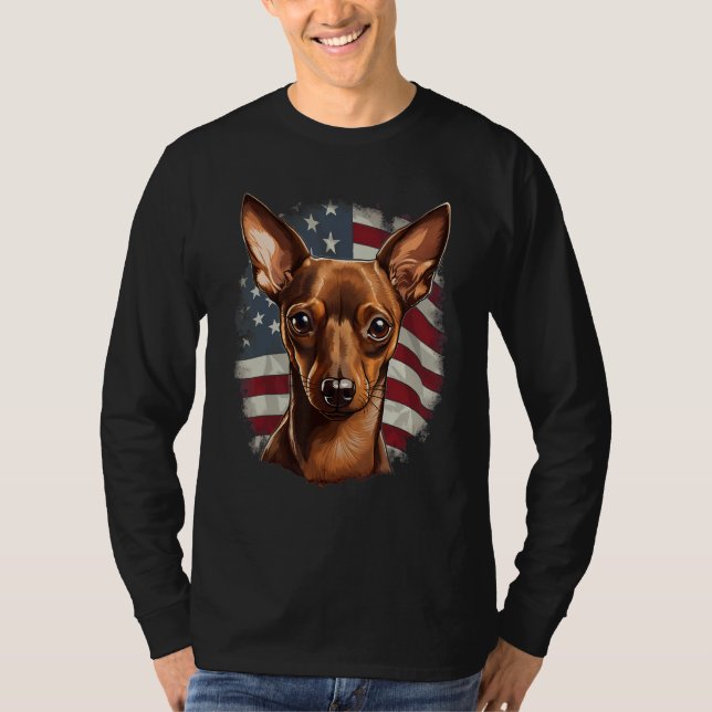 Camiseta 4th Of July US Flag Miniature Pinscher Dog (Frente)