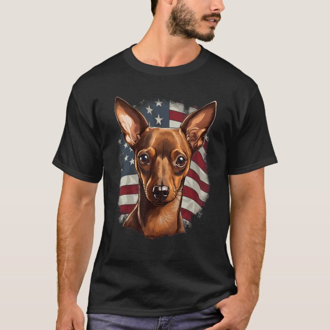 Camiseta 4th Of July US Flag Miniature Pinscher Dog (Frente)