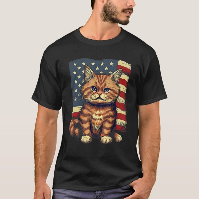 Camiseta 4th Of July US Flag Munchkin Cat (Frente)