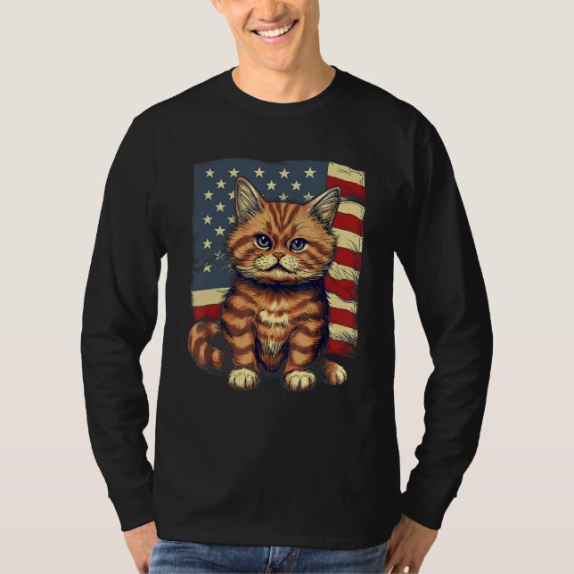 Camiseta 4th Of July US Flag Munchkin Cat (Frente)