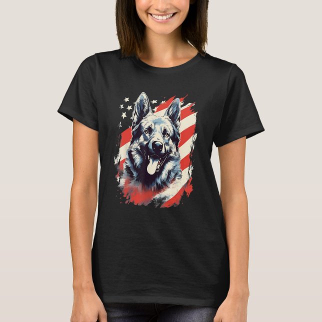 Camiseta 4th Of July US Flag Norwegian Elkhound Dog (Frente)