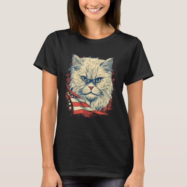 Camiseta 4th Of July US Flag Persian Cat (Frente)
