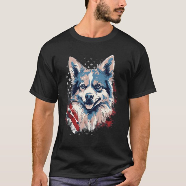 Camiseta 4th Of July US Flag Pomsky Dog (Frente)