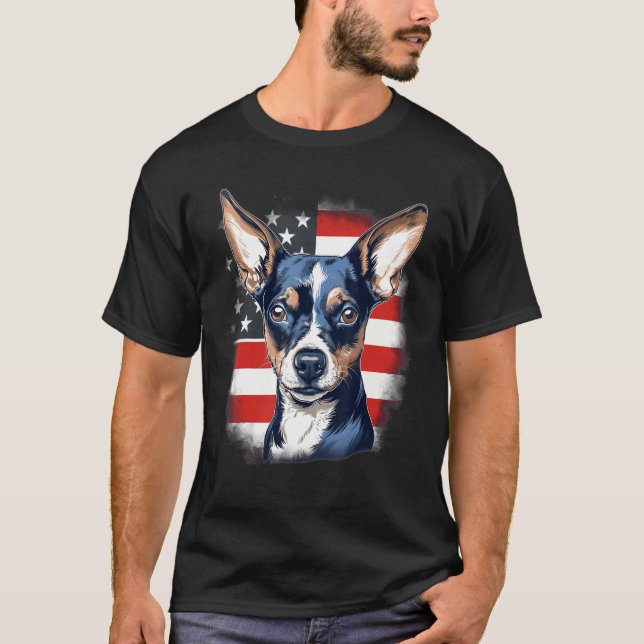 Camiseta 4th Of July US Flag Rat Terrier Dog 1 (Frente)
